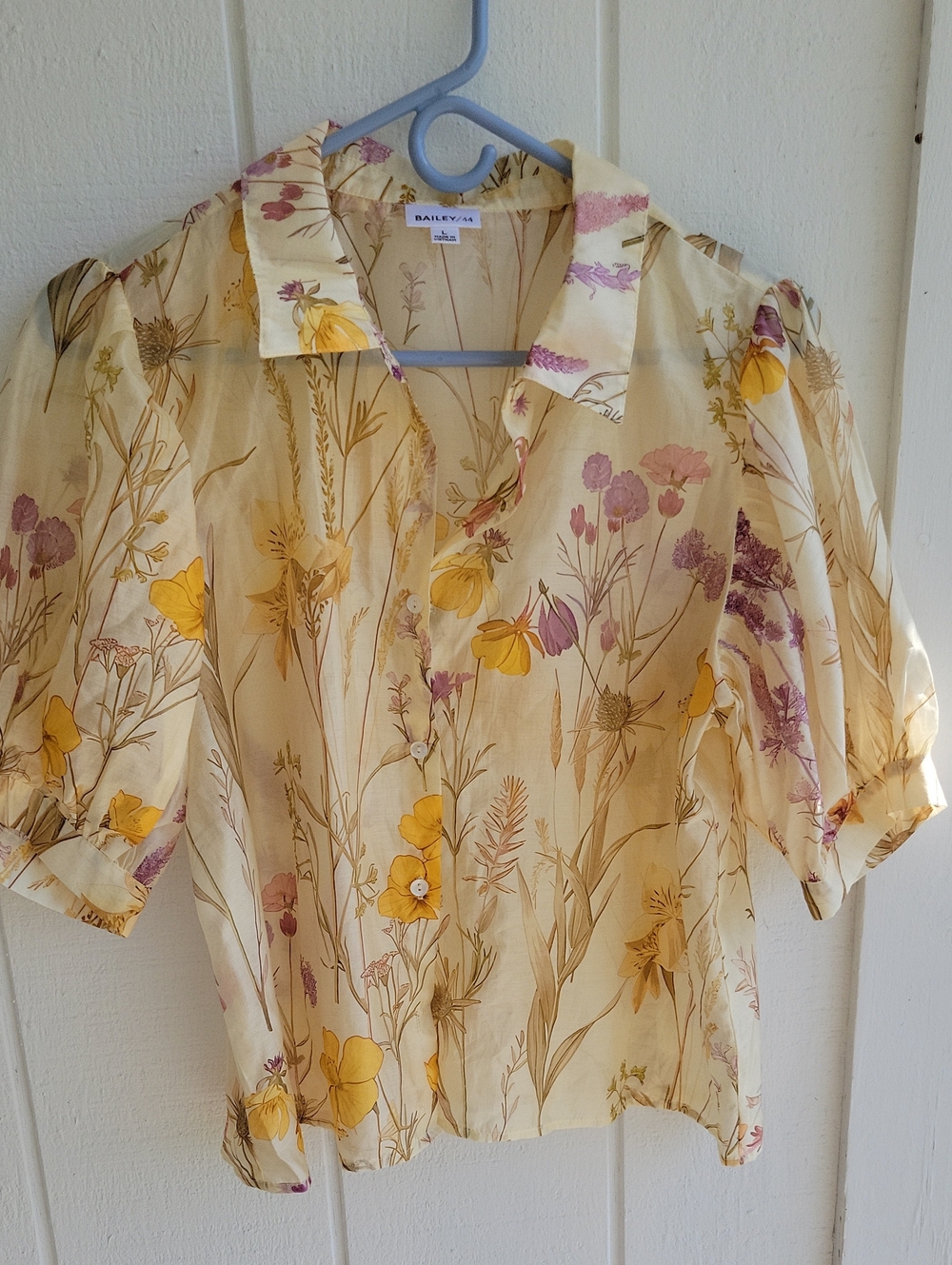 Daisy Cream Floral Button-Up Blouse with Yellow and Pink Blooms Cottage Core